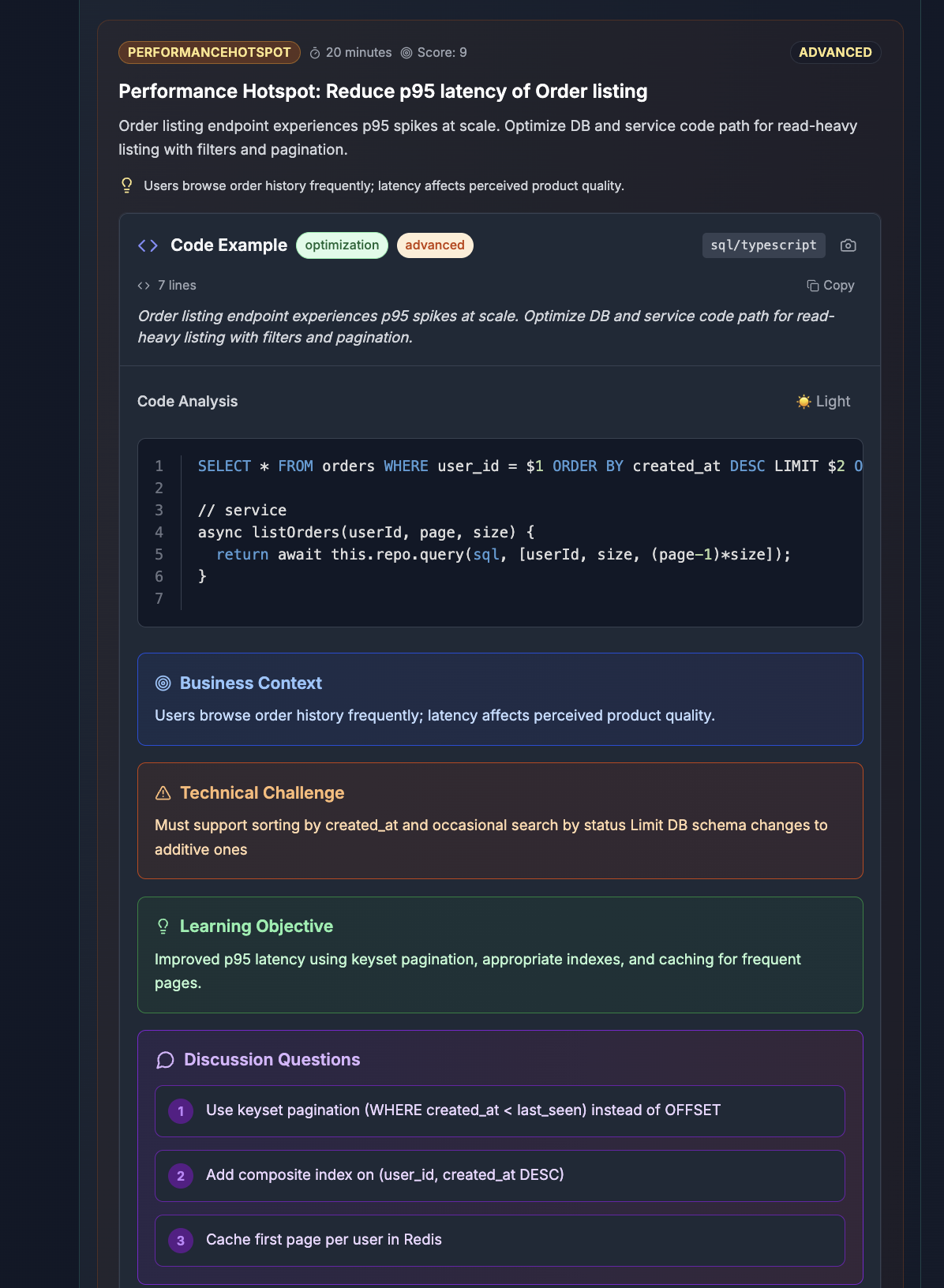 Developer interview questions pack showcasing multiple realistic code samples
